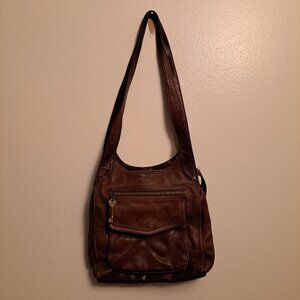Vintage Fossil Leather Brown Purse #75082 With Double Straps & Lots of Storage
